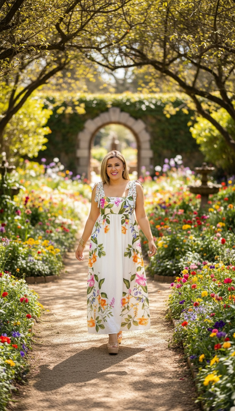 Vestido Blanco de Tirantes con Nudo, Estampado Floral